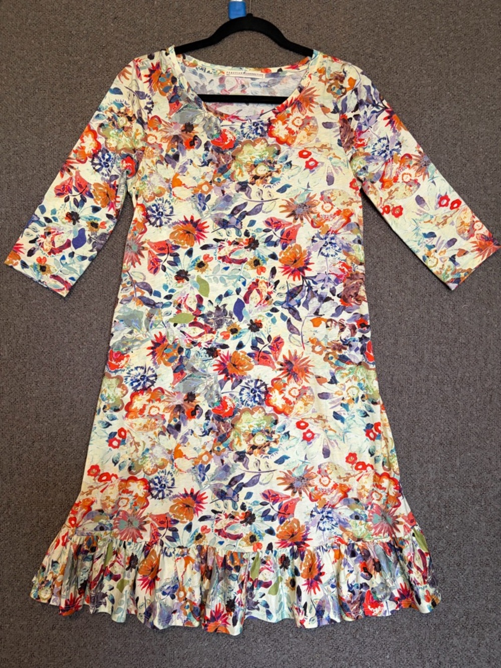 Peruvian Connection Cream Dress with Multicolor Floral Print